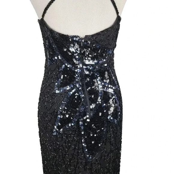 Vintage Black Tie By He-Ro Silk Beaded Sequin Evening Cocktail Dress Size 10 - Picture 6 of 16